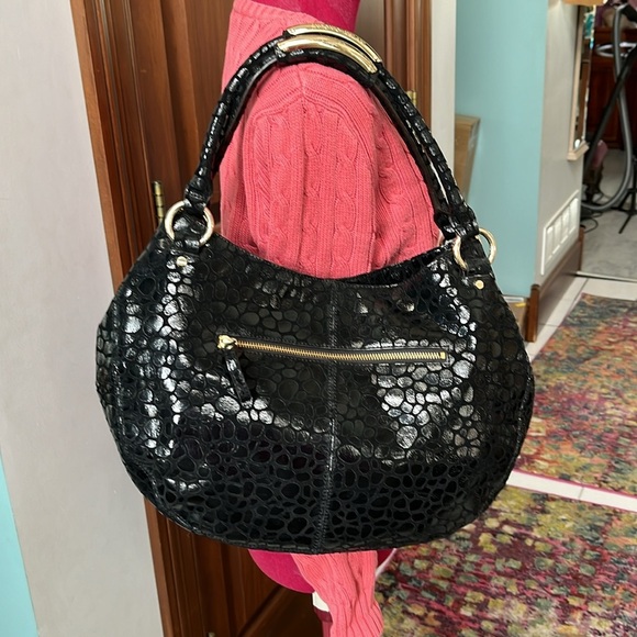 Antonio Melani  NWOT  large shoulder Suede & patent leather  Black stone pattern - Picture 11 of 17